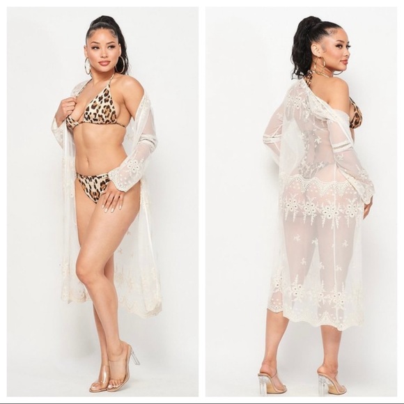 Other - White Embroidery Mesh Beach Cover Up Cardigan